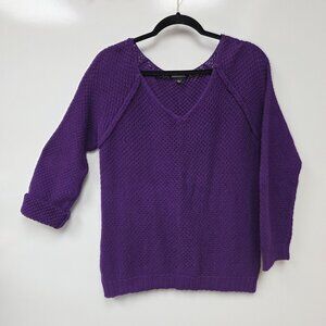 Notations Sweater Womens Large Purple V Neck Raglan Open Knit Cotton Pullover